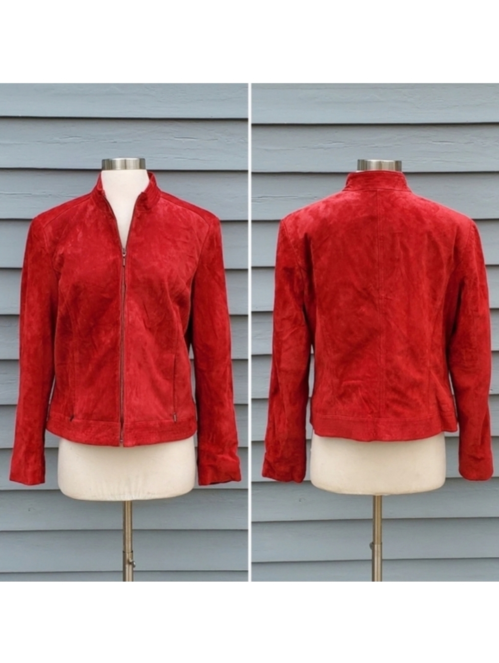 Vintage 90s y2k Red Suede Leather Scuba Racer Racing Moto Punk Car Coat Jacket L